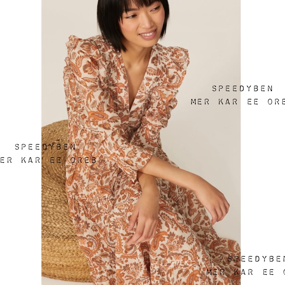 Maje Ruffian Paisley Ruffle Maxi Dress